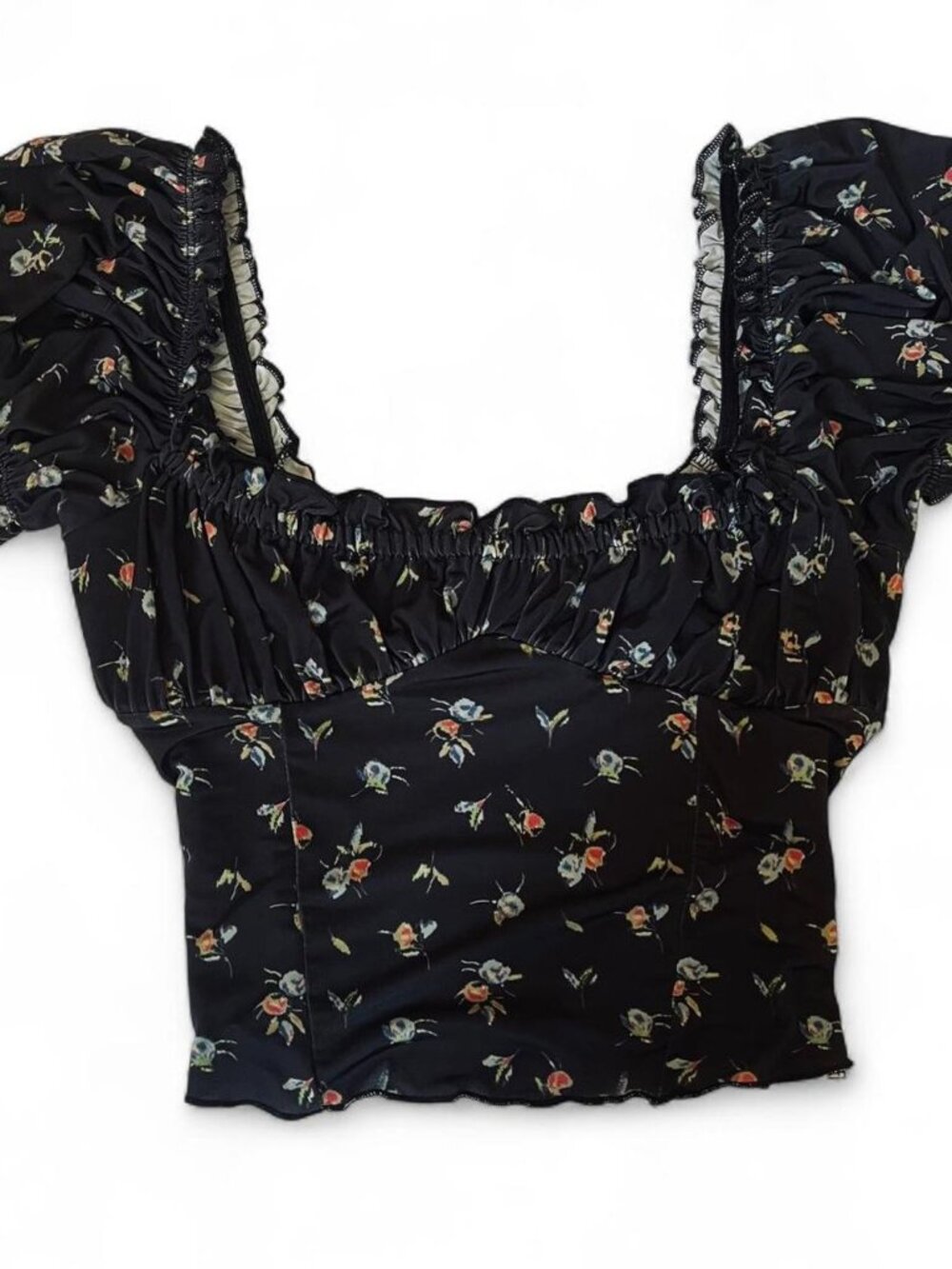 urban outfitters black floral crop top XS